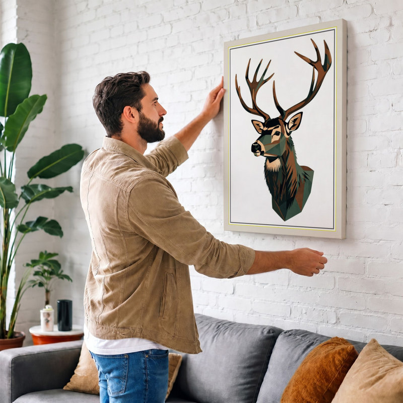 Stately Deer Geometric - Wrapped Canvas, 30x20 - 76.2 x 50.8 cm, Ochre Border