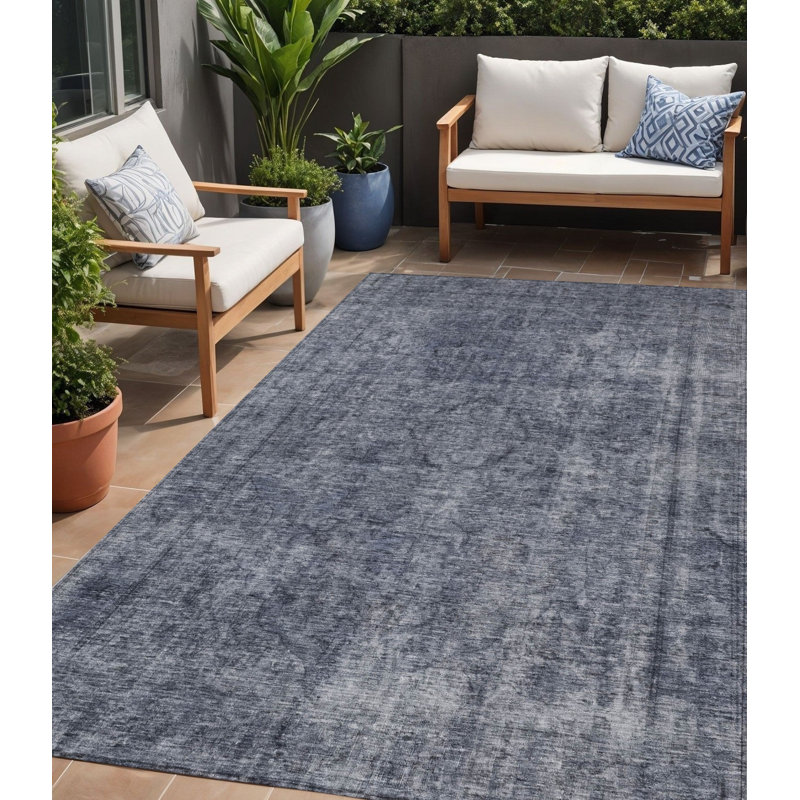 5' X 8' Blue And Medallion Washable Indoor Outdoor Area Rug