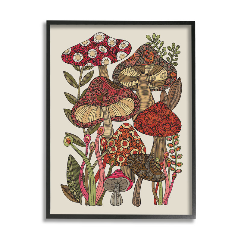 Layered Mushroom Nature Botanicals Intricate Floral Patterns - Floater Frame, impression sur toile