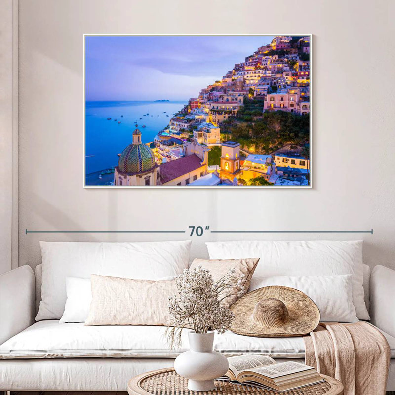 Ville côtière d'Amalfi, Cadre flottant blanc, 46 po x 31 po