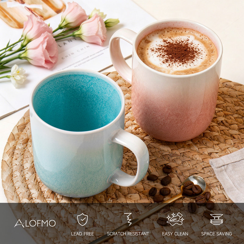 ALOFMO 4 Piece 14 OZ Stoneware Coffee Mugs