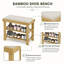 Banc de rangement rembourré en bambou pour chaussures avec tablettes à deux niveaux