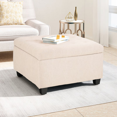 Élégant pour la chambre à coucher - Revêtement en tissu, pieds en bouleau brun foncé, 31 x 31 x 18,6, couleur blé moderne avec capitonnage délicat, rangement 31,51 x 31,51 x 18,38