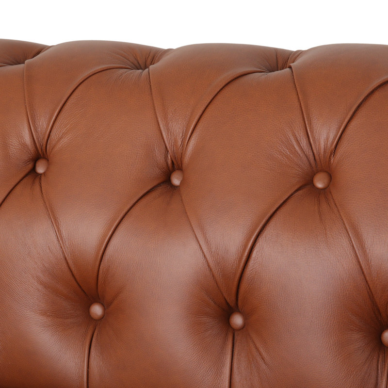 Canapé Chesterfield 94,75 po en cuir véritable avec accoudoirs, Cognac