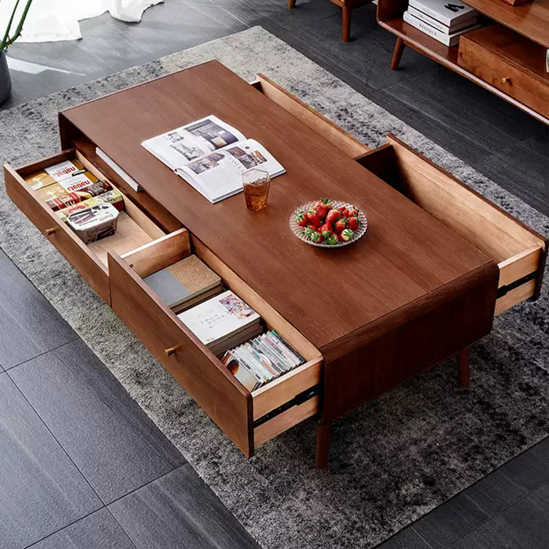 Solid wood minimalist walnut-toned coffee table, 17.71" H x 55.11" L x 23.62" W