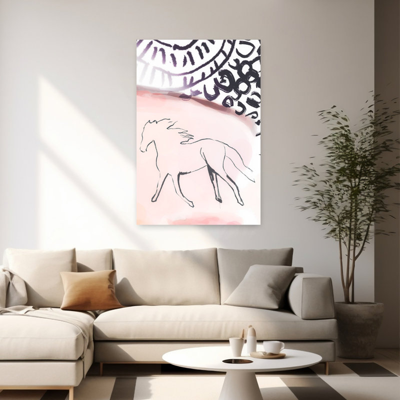«Blush», croquis de cheval rose, impression d'art chevalier minimaliste, 60" H x 40" W