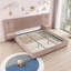 Grand lit rembourré rose avec table de chevet intégrée et éclairage réglable - aucun sommier nécessaire-1045408248-1045407751