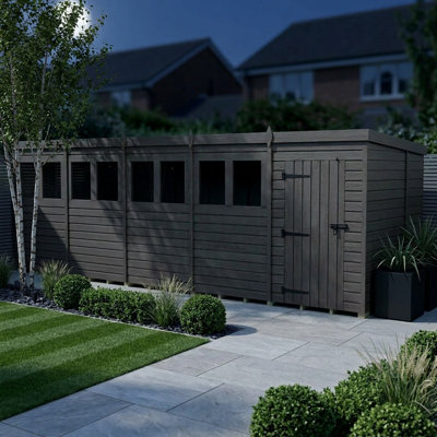 Total Sheds 20ft x 7ft Composite Pent Garden Shed - Single Door - With Windows - EPDM Rubber Roof - UK Manufactured