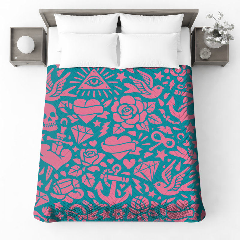 Couvre-lit matelassé rose de style nautique, Queen