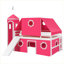 Lit mezzanine pleine grandeur pour enfant, construction en bois massif compacte avec finition rose et éléments de jeu