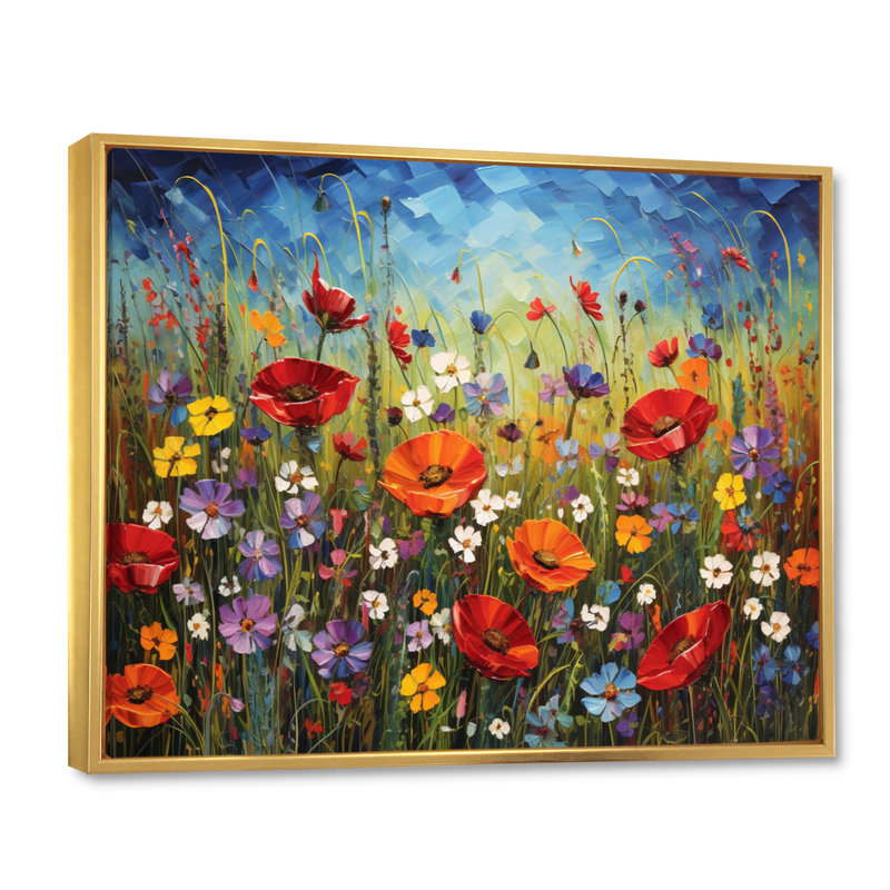 «Abstract Wildflowers», reproduction d'art sur toile encadrée, Cadre flottant doré, H 34 po x l 44 po x P 1,5 po