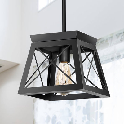 Corri 1-Light Matte Black Farmhouse Geometric Kitchen Island Pendant Light