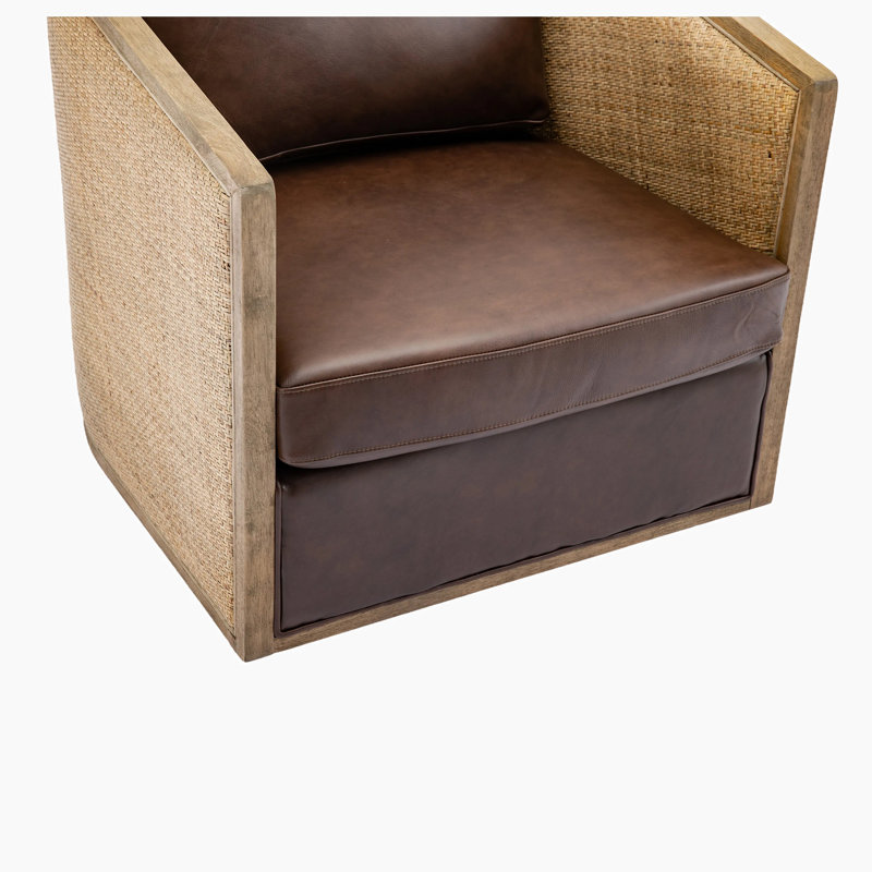 Fauteuil demi-tonneau pivotant de 30,12 po Bartly, Similicuir brun