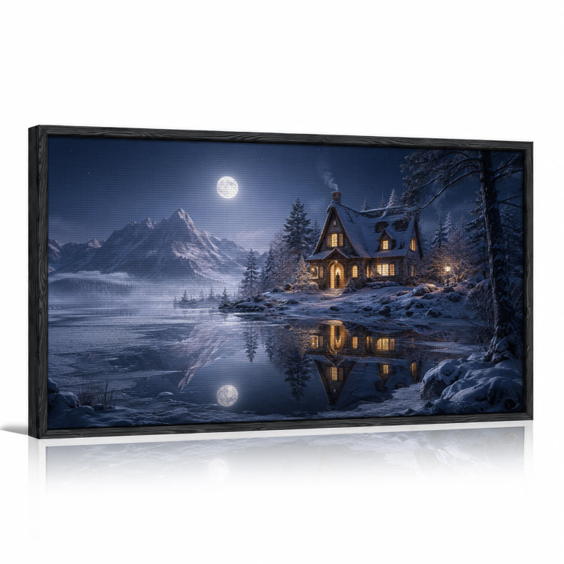 Toile enneigée au lac de lune, L 58 po x H 28 po