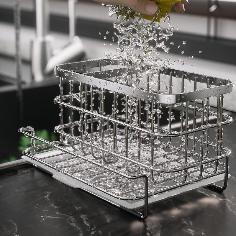 Stainless Steel Kitchen Caddy Organizer - Multifunctional Sink Sponge Holder And Drainer Rack