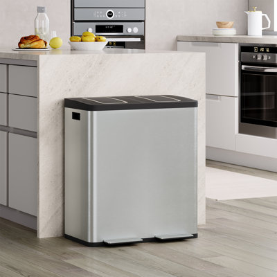Dual Compartment Stainless Steel Trash Can, 2x10.6 Gal Recycling Bin with Soft Close Pedal, Fingerprint Resistant Waste Basket for Kitchen & Home, Sliver