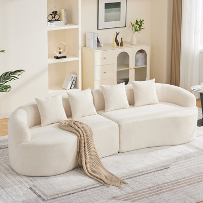 110.2" Curved Boneless Sectional Sofa, Oversized 4-Seater Cloud Couch with 4 Pillows, Modern Modular Deep Seat Chenille Sofa, No Assembly Required