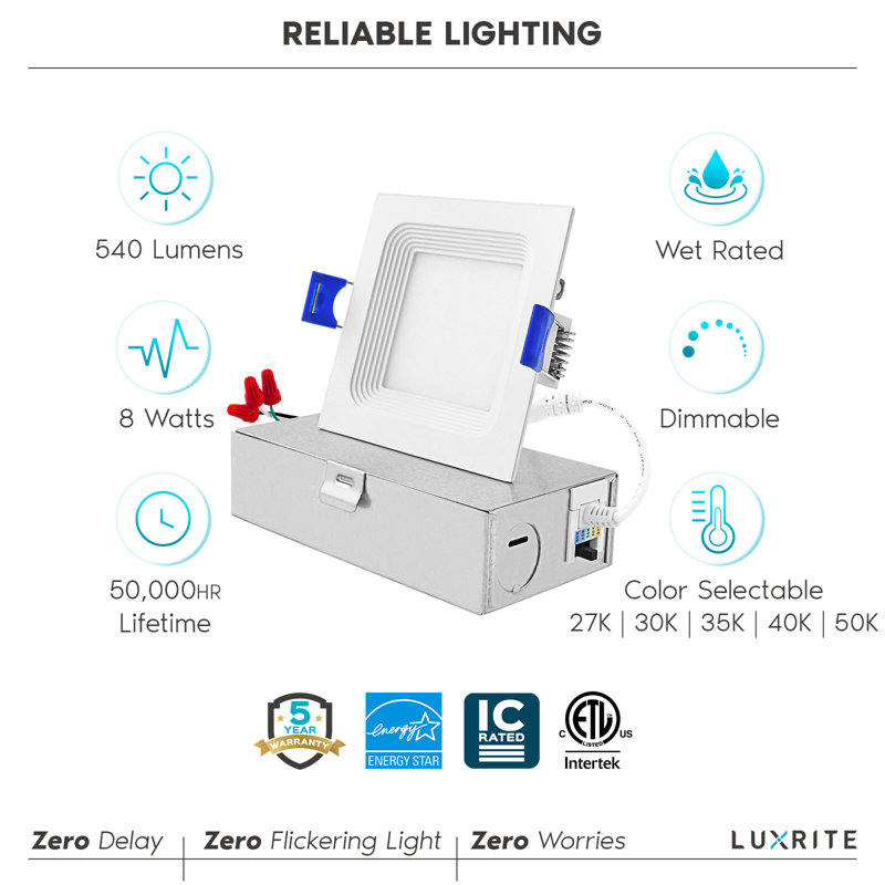 3'' Selectable Color Temperature Dimmable Air-Tight IC Rated LED Canless Recessed Lighting Kit