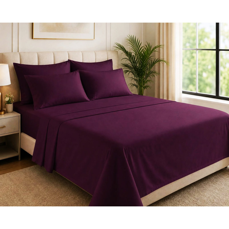 6-Piece Premium Deep Pockets Microfiber Sheet Set, Full, Eggplant
