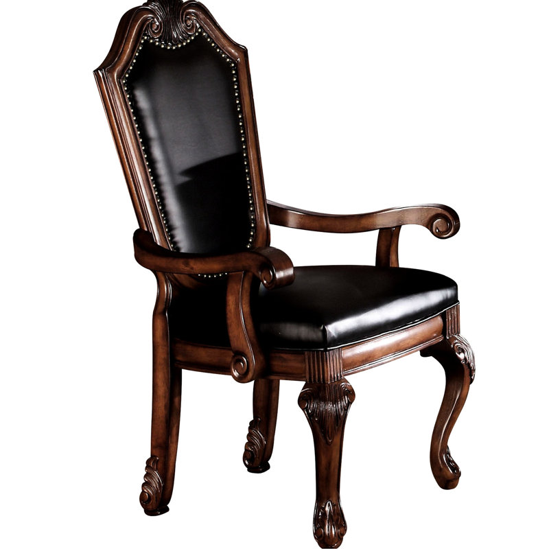 Chaise avec accoudoirs de salle à manger classique, noir avec accents cerisier, siège 2 garnis de passepoil pour la salle à manger et cerisier, fabrication en tissu de bois