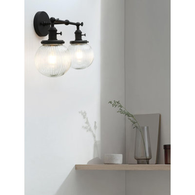 Applique murale industrielle avec abat-jour sphérique nervuré, applique murale rétro double câblée avec interrupteur, compatible avec plusieurs types d'ampoules