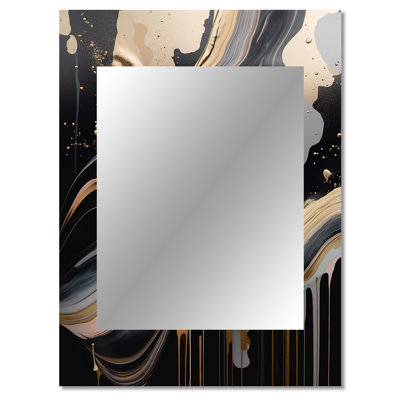 Or et noir marbré Euphoria III - miroir décoratif en marbre, grand miroir mural moderne, impression d'art en métal