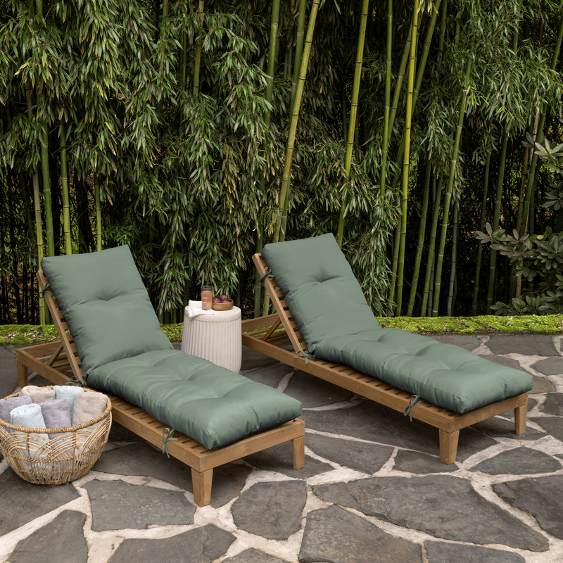 Sage Green Tufted Outdoor Chaise Lounge Cushion with Bamboo Viscose