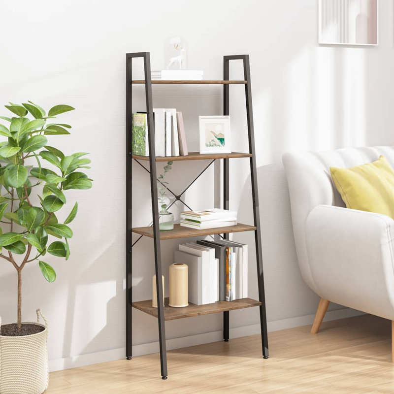 Cassandria 174 cm H x 56 cm W Steel Ladder Bookcase, 174cm H x 56cm W x 35cm D, Light Brown