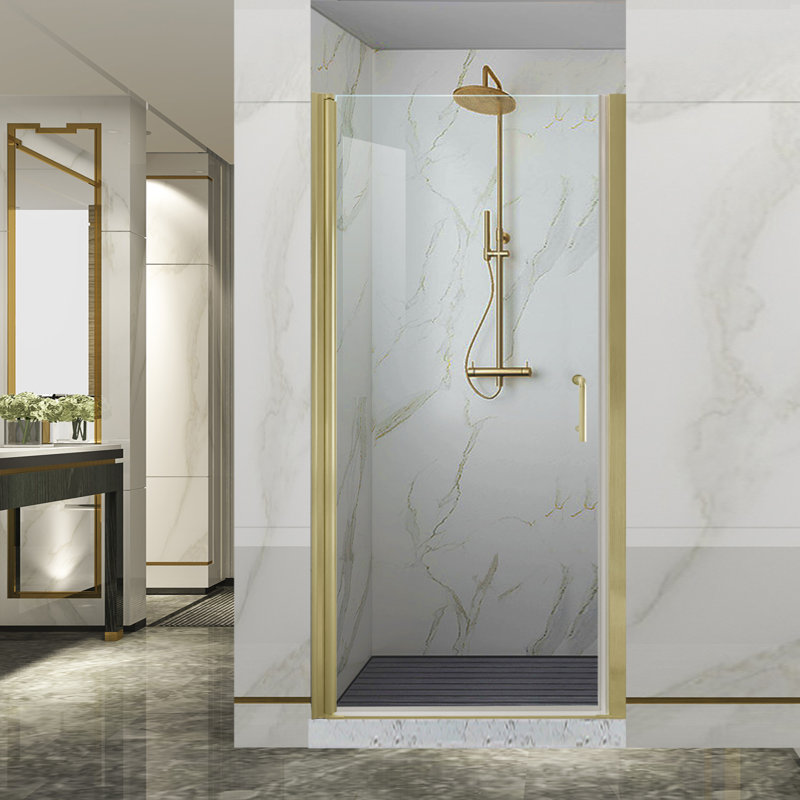 Brushed Gold Frameless Bi-Fold Shower Door with Clear Tempered Glass