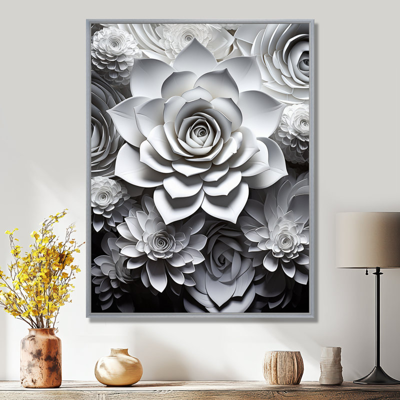 Minimalisme noir et blanc «Succulent I», reproduction sur toile encadrée, H 40 po x l 30 po x P 1,5 po, Silver Floater Framed