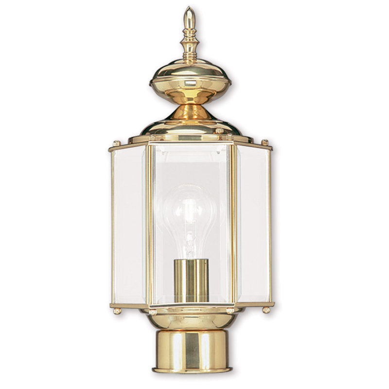 1 Light Polished Brass Outdoor Post Lantern Pendant Fixture with Clear Beveled Glass Shade