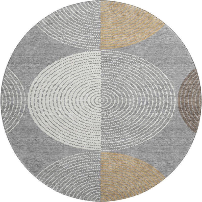 Premium Machine Washable Mayfield AMF2281 Geometric Rug, Gray, 8' Round