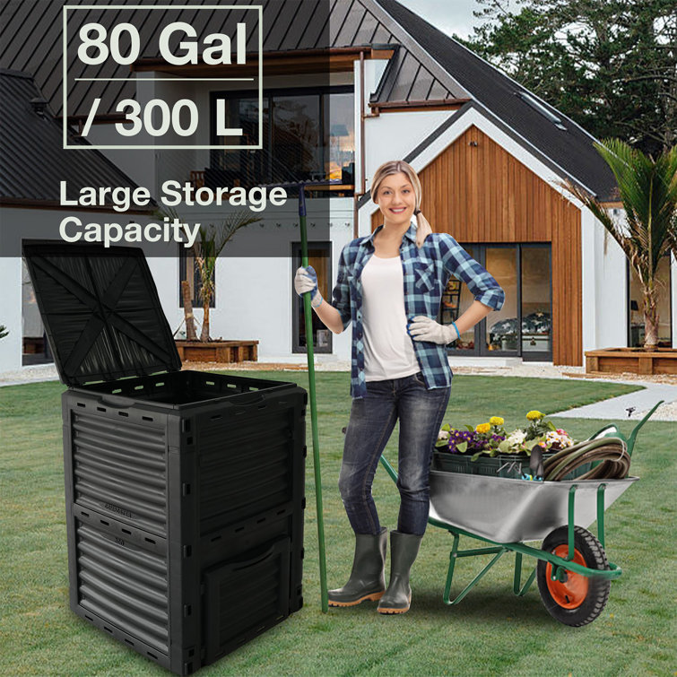 Black PP 80 gal. (300L) Large Garden Outdoor Compost Bin Composter