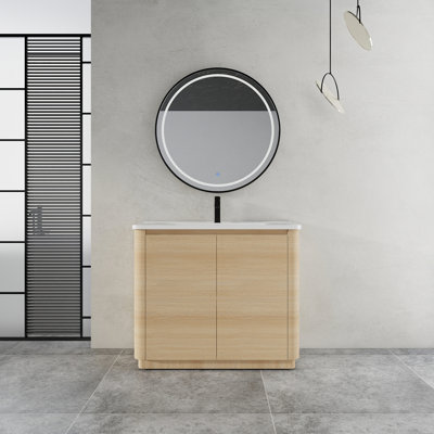 Meuble-lavabo autoportant de 40 po avec lavabo en céramique blanche et porte à fermeture douce 2 po, emballage KD, contreplaqué