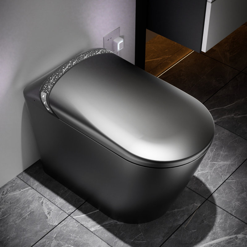 Toilette moderne et intelligente avec nuit étoilée et bidet intégré, utilisation dans la salle de bain, ouverture / fermeture du couvercle automatique, fonction capteur de pied, affichage à DEL, lavage à l'eau chaude, bidet à activation latérale gris mat pour