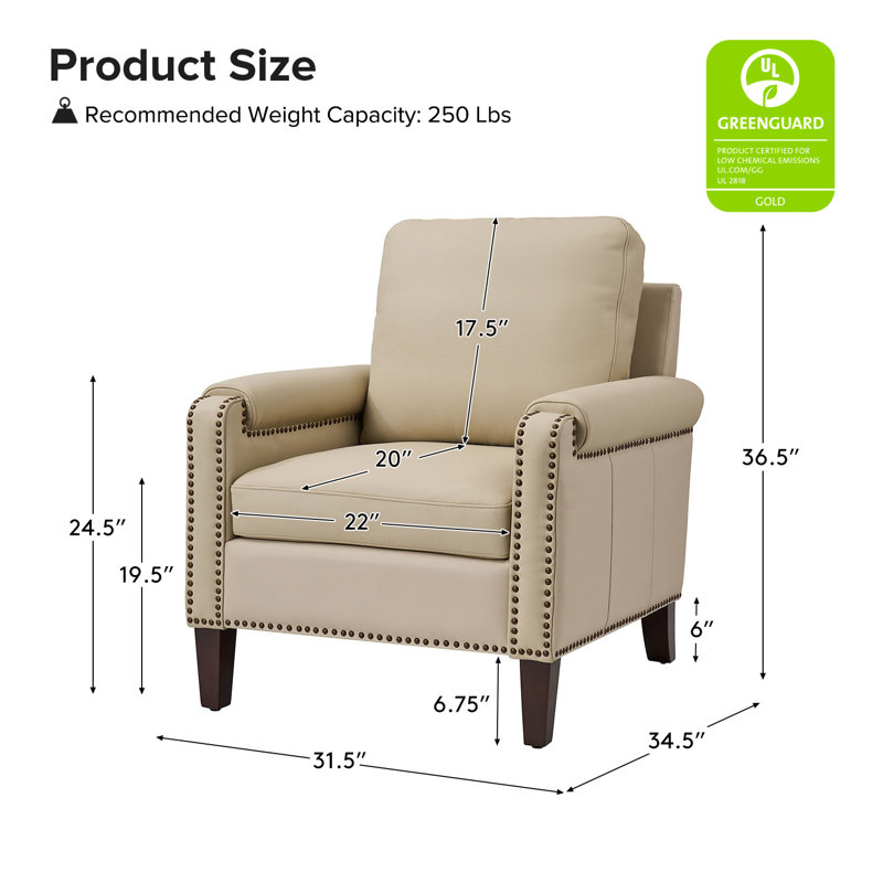 Pascarella 31.5'' Wide Genuine Leather Club Chair with Solid Wood Legs, Beige