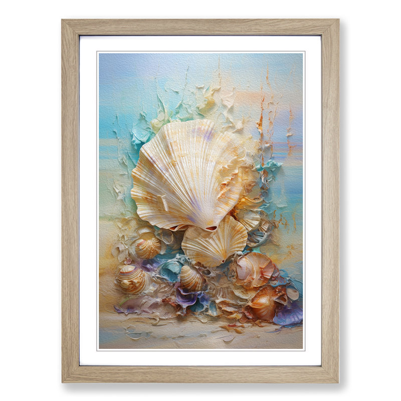 Seashell Impressionism - Single Picture Frame Print on Wood, Oak Framed, 34cm H x 25cm W x 2cm D