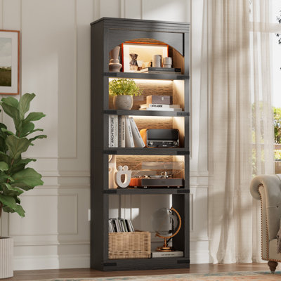 Bibliothèque 70 po de hauteur avec lumière DEL, minuterie et bibliothèque de rangement moderne pour la maison, le bureau et le salon