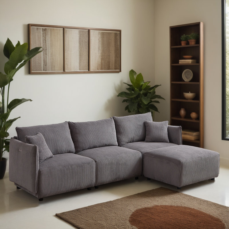 106" Reversible L-shaped Sectional Sofa with USB & C Charging Ports, Gray