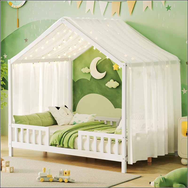 Lit de sol avec auvent Montessori, Double, Blanc