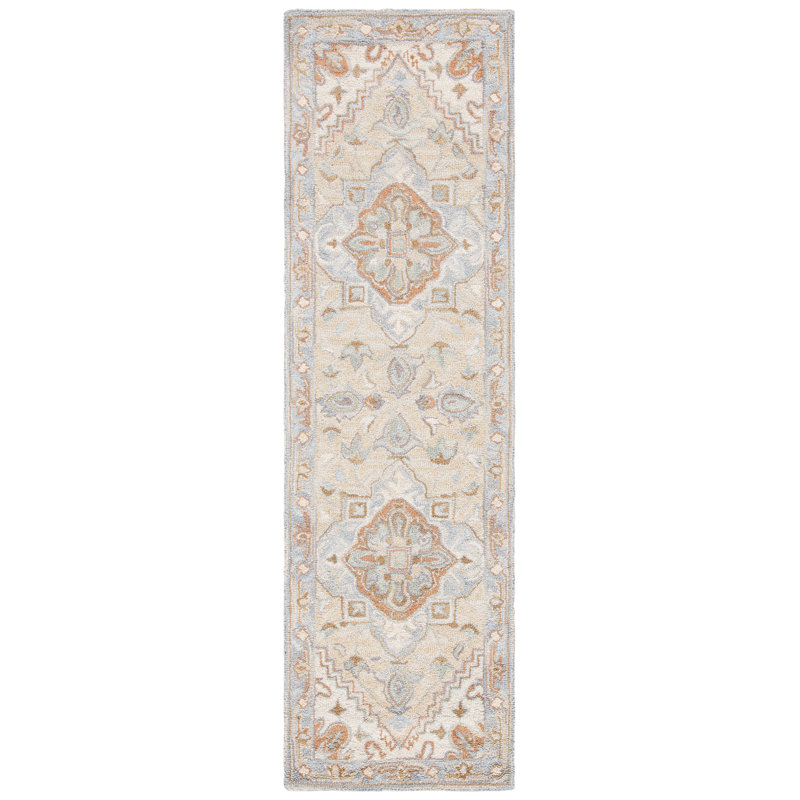 Falman Hand Loomed Wool/Cotton/Latex Oriental Rug in Gray/Beige, Runner 2'3" x 14'
