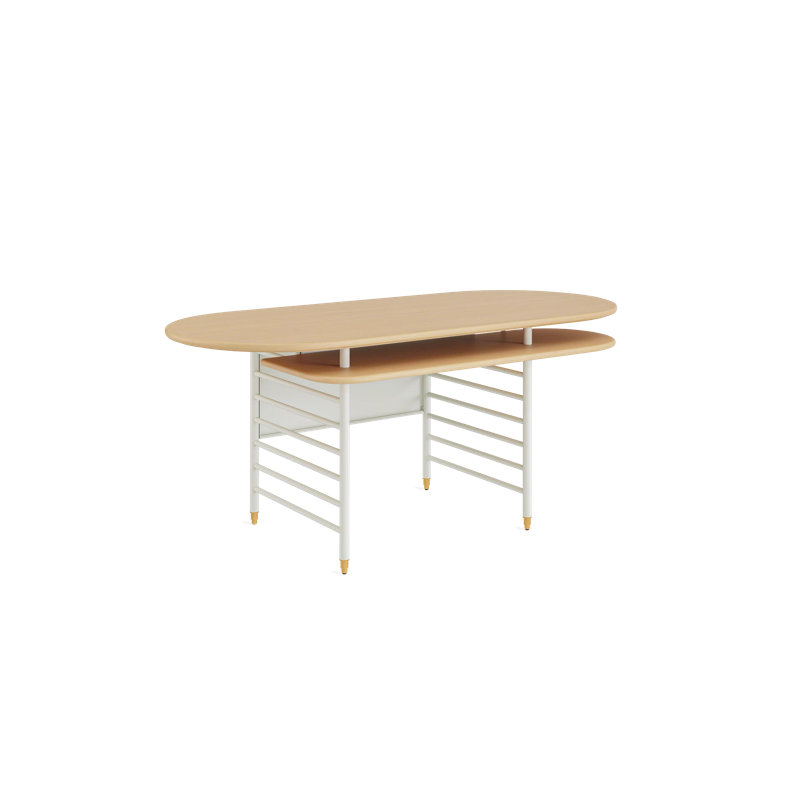 Frank Lloyd Wright Racine Desk, 30" H x 72" W x 35" D, Brown/White