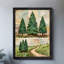 Reproduction d'art encadré noir avec pin rétro et sentier forestier-804583387