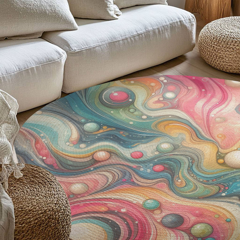 Tapis tressé Watercolor Wonder, Rond 5 pi