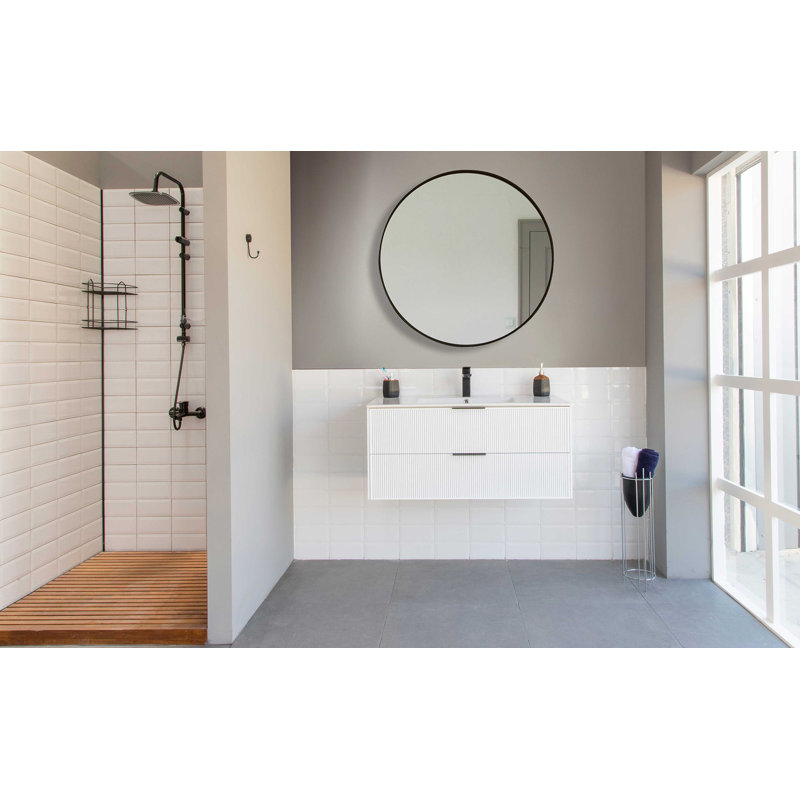 Meuble-lavabo 36 po avec lavabo en porcelaine intégré Celeste, Blanc / Blanc