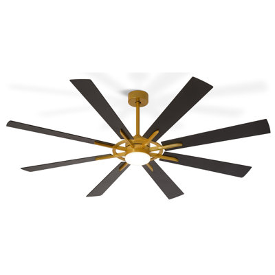 72 inch 8-Blade Ceiling Fan with LED Light Remote Control Reversible Two-tone Fan Blades Black &  Walnut Brozen Fan Body