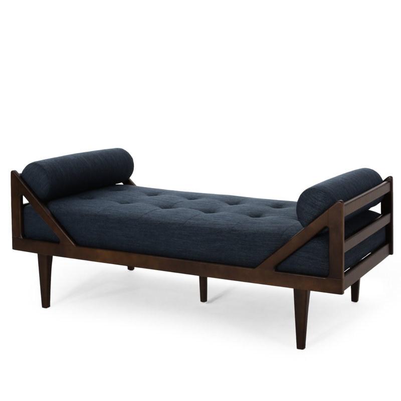 Modern Chaise Lounge In Navy Blue Fabric With A Waffle Stitched And Comfy Look Contemporary Stitching Comfort