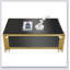 Table basse rectangulaire de 48 pouces de largeur avec plateau en verre trempé et conception à double couche en acier inoxydable doré