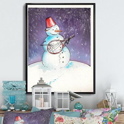 «Christmas Snowman jouant de la guitare III», reproduction d'art sur toile