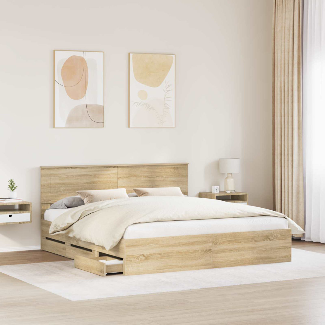 Bed Frame With Drawer Brown Oak 75 X 190 Cm Engineer Wood
